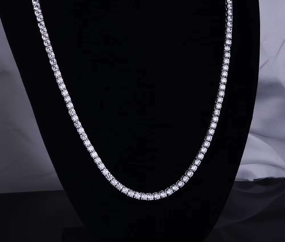 925 Sterling Silver 14k Gold 10mm 30 Inch Diamonds Tennis Chain Necklace for Hiphop Jewelry