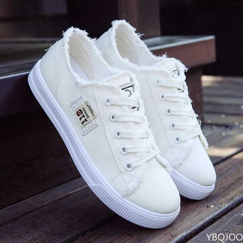 2022 Trendy Korean Version Lace-up Womens Casual Flats Canvas Shoes for Spring/Autumn Solid White Shoes XJ250712