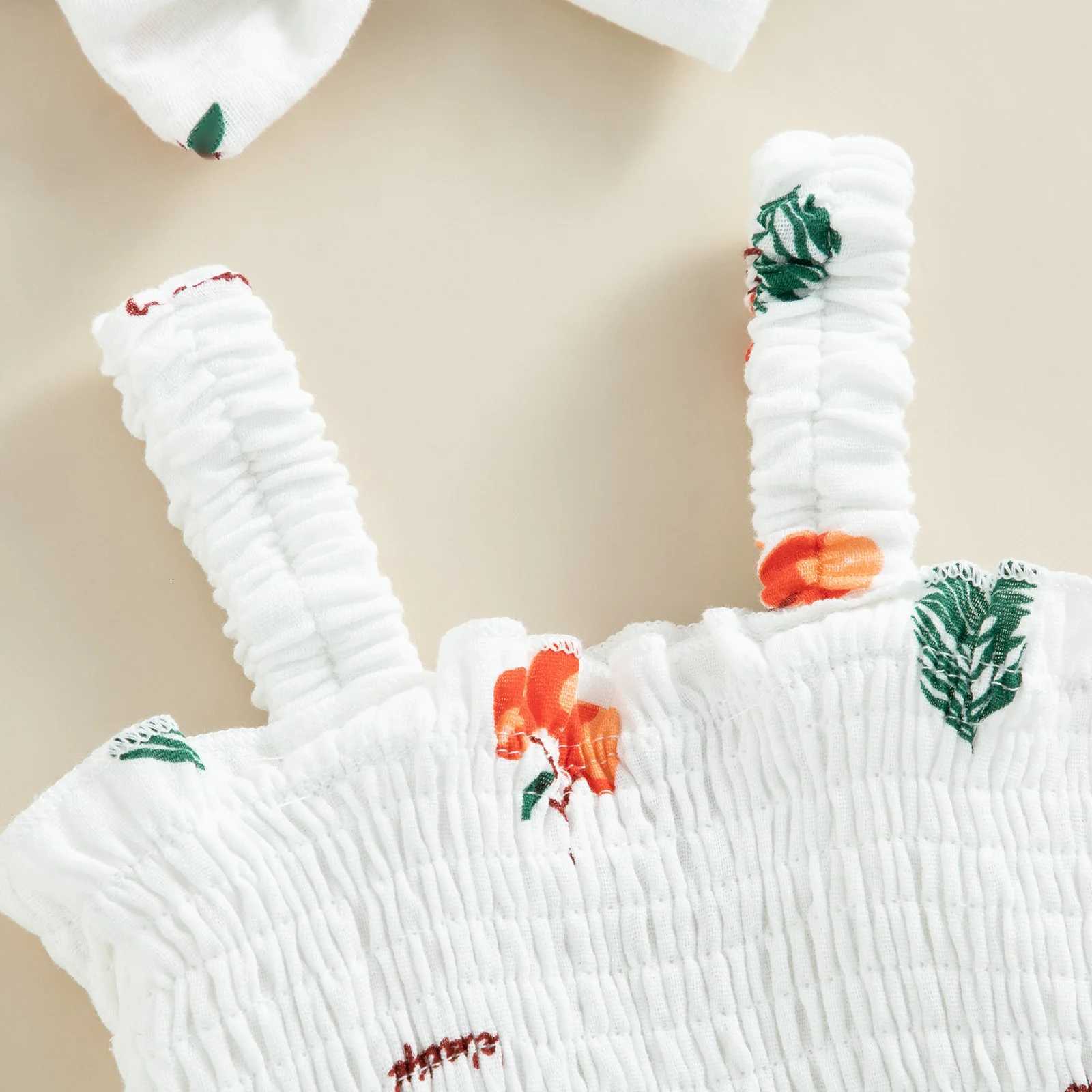 pudcoco Infant Newborn Baby Girl 2Pcs Summer Outfits Sleeveless Cherry/Carrot/Tree Print Romper with Headband 0-18M XJ250712