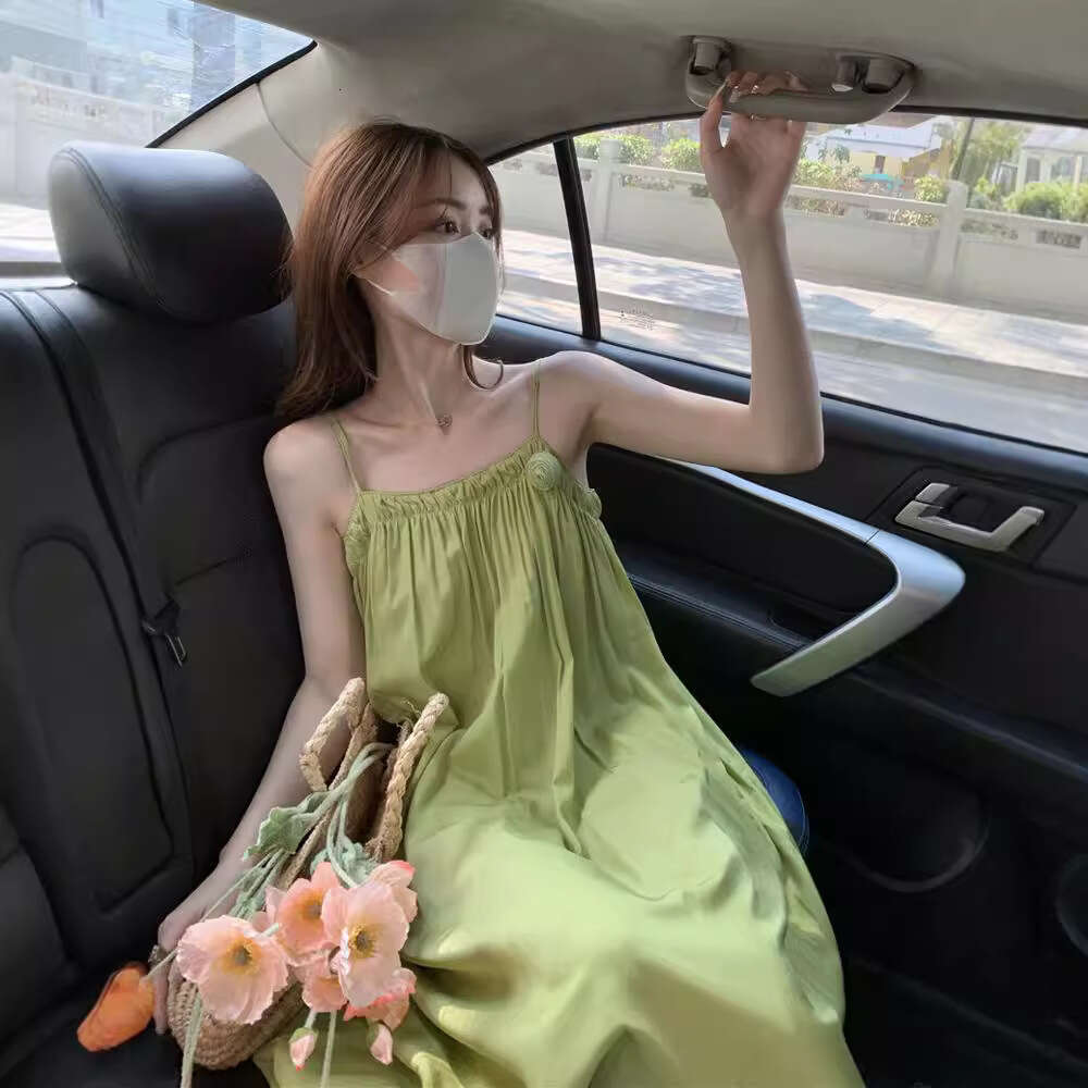 Sweet And Salty Super Fairy Green Strap For Women Summer Gentle Style Vacation Beach Dress B5