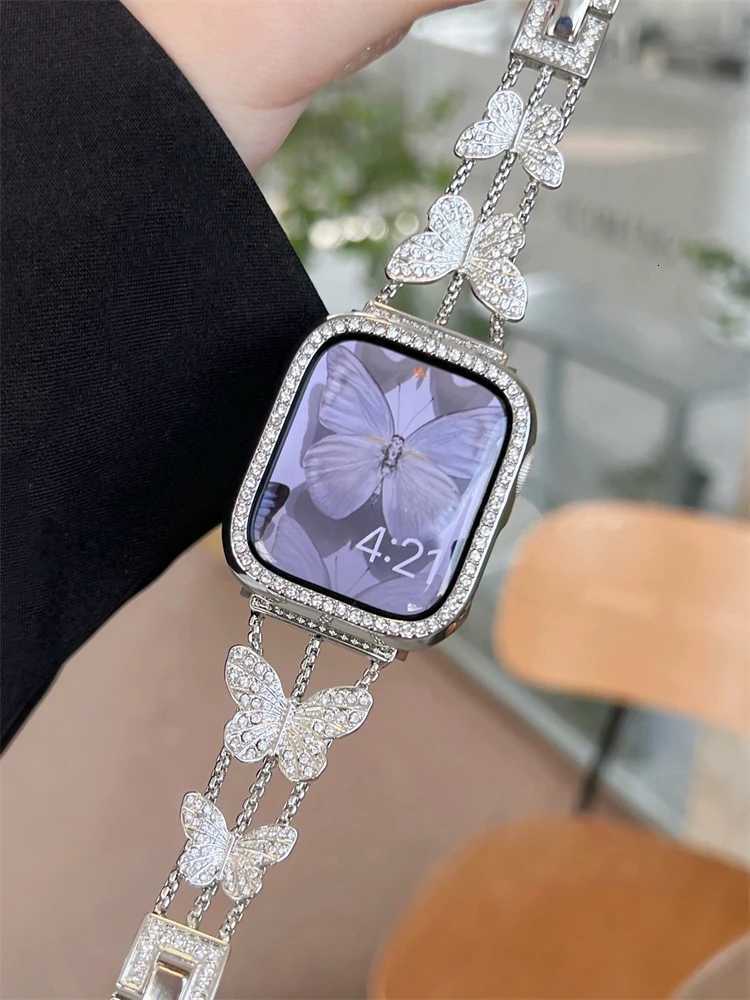 Starlight Glitter Diamond Metal Chain Band For ple 9 7 8 SE 6 5 4 Luxury Wen Str For i 41mm 40mm 45mm watchband Y250712