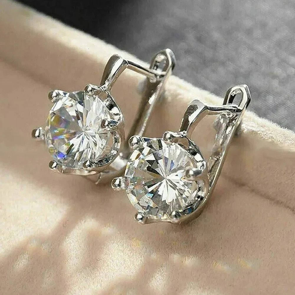 Huitan Round Cubic Zirconia Hoop Earrings for Women Fashion Contracted n Silver Color Earrings Jewelry Wholesale Lot 250708