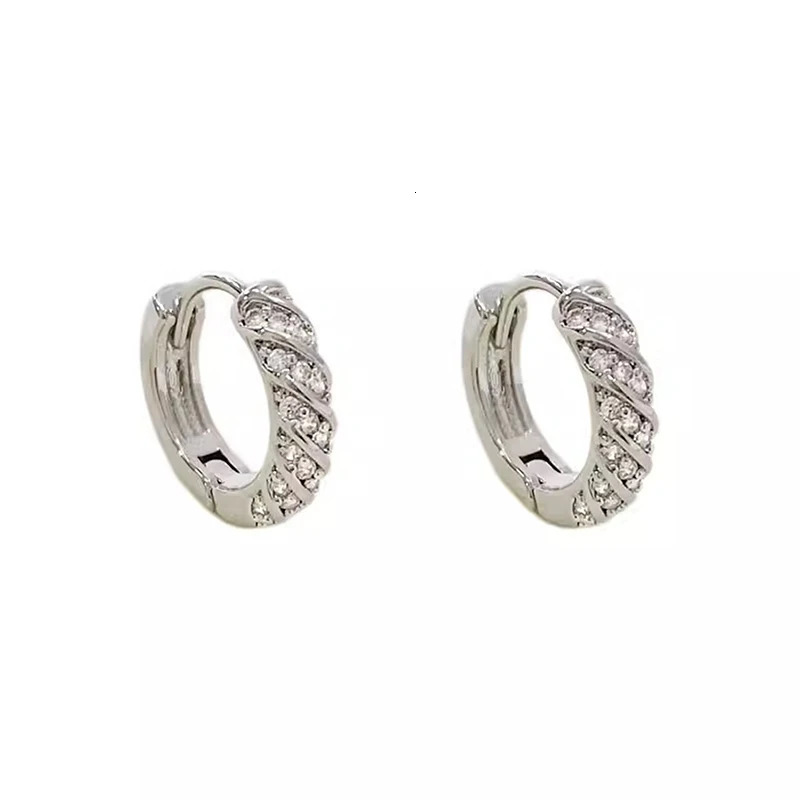 Sparkling French Full Zircon Twisted Hoop Earrings For Women Circle Ear Clips Fashion Jewelry Gift 250708