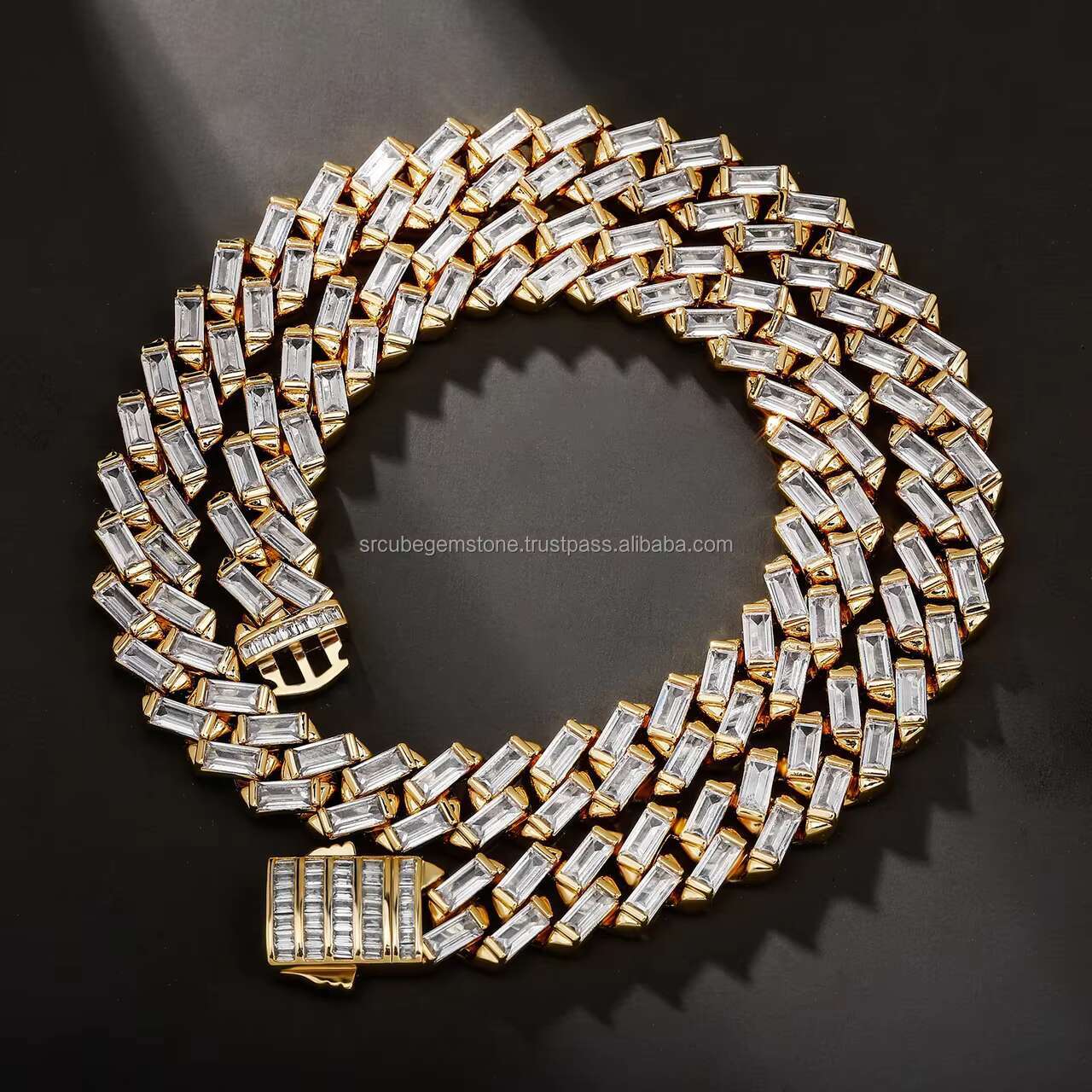 Factory Price 12mm Luxury Cuban Link Chain Hip Hop Jewelry Vvs Moissanite Baguette Cuban Link Iced Out Moissanite Necklace