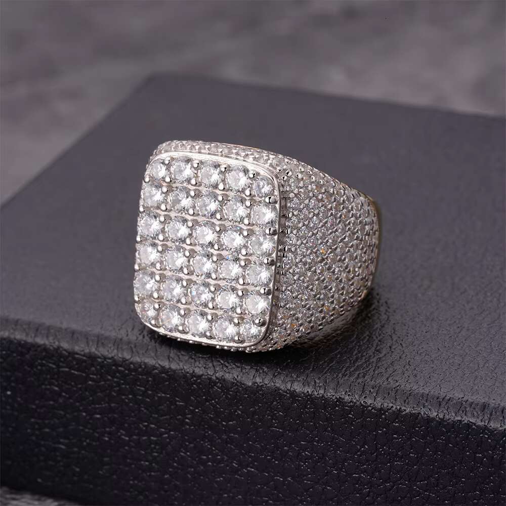Hip Hop Fine Jewelry Moissanite Diamond Cubic Zirconia Zircon Ring Men 925 Sterling Silver Iced Out Custom Ring for Men