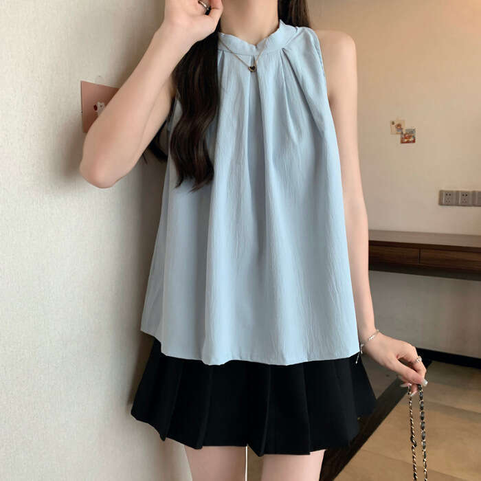 Plus Size Outerwear Halter Neck Camisole Women New Style Slimming Belly Covering Loose Sleeveless Top For Summer B5