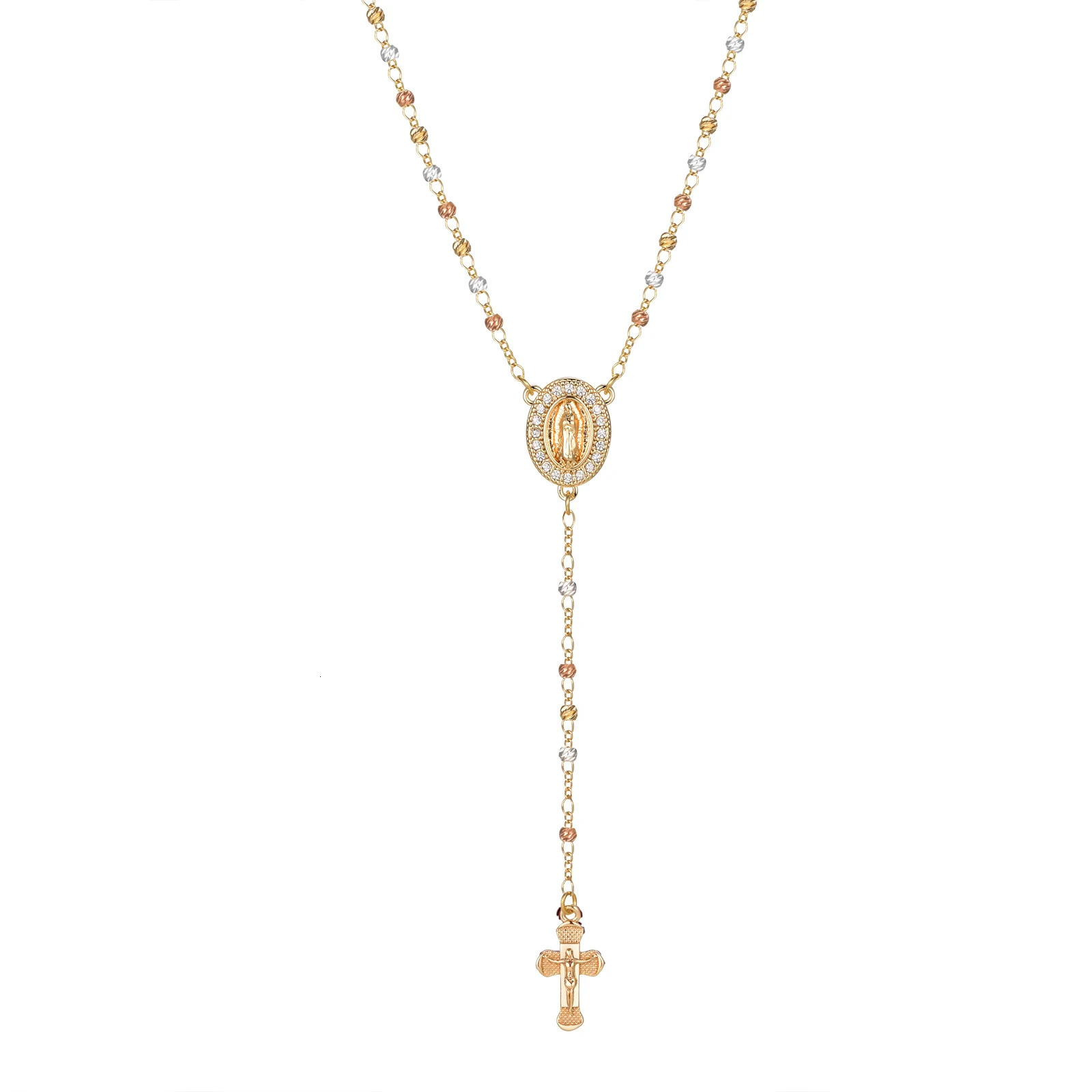 Virgin Mary/st Benedict Rosary Beads Necklace for Women Our Lady Of Guadalupe Jesus Cross Y Necklace Christian Jewelry 250707