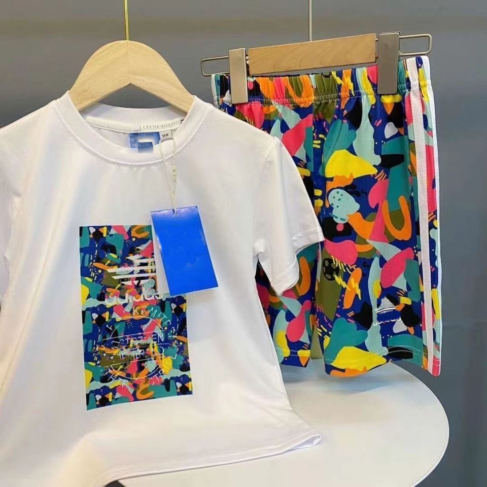Brand Fashion Casual Set Kids Summer Short Sleevd Shorts Sports Boys Girls T-shirt Toddler Clothes
