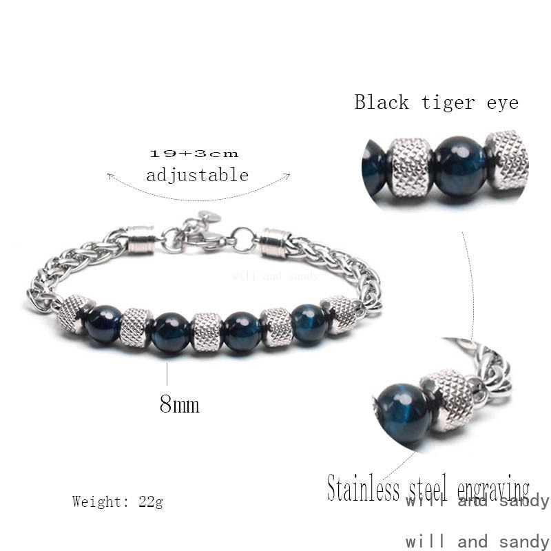 Natural Stone Beaded Strand Bracelets Charm Stainless Steel Chain Designer Jewelry Bracelet Wristband for Men Women Hip Hop Fashion Jewelry Father Bir
