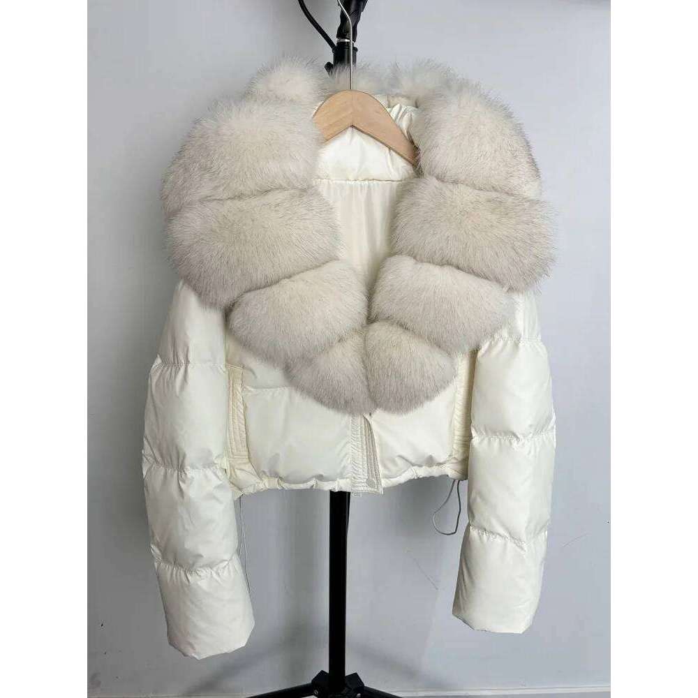 Janveny Large Natural Fox Fur Collar 90% White Duck Down Jacket Women Winter Short Waterproof PU Puffer Coat Female Thick Parkas