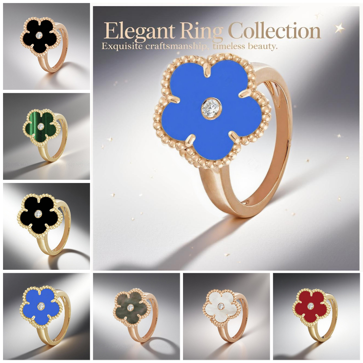 designer ring for women stainless steel jewelry gold ring high quality Clover ring women gem Rose Gold rings jewelry temperament rings size 6 7 8 9 couple wed ring gifts