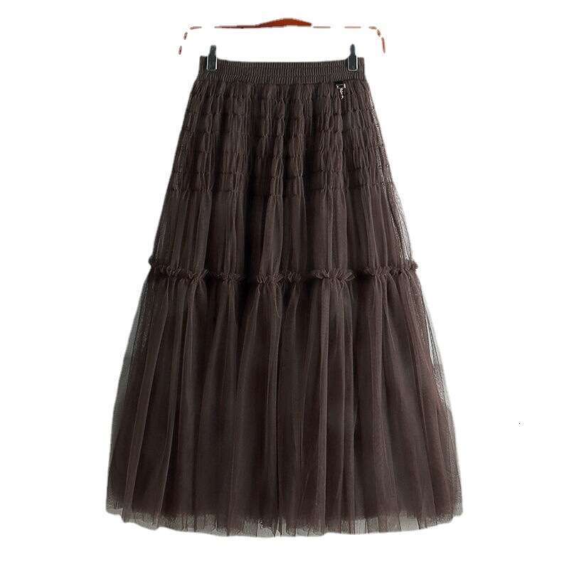 Summer New Pleated Mesh Patchwork High-Waisted Slimming Princess Versatile Elegant Age-Reducing Puffy Skirt For Women B5