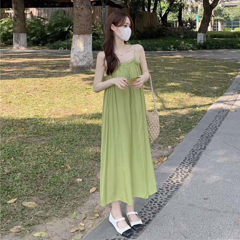 Sweet And Salty Super Fairy Green Strap For Women Summer Gentle Style Vacation Beach Dress B5