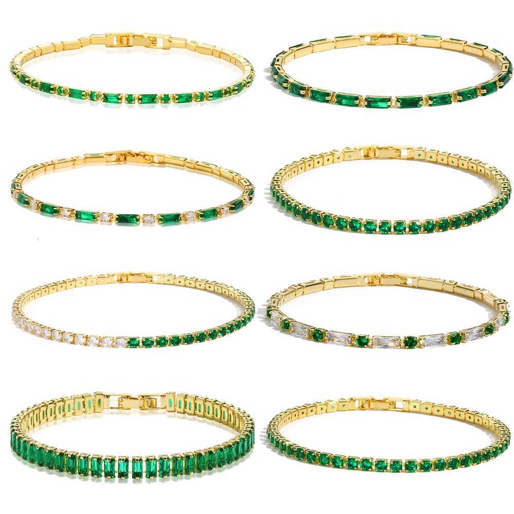 New Trendy Emerald Cubic Zirconia Jewelry 18K Gold Plated Charm Green CZ Crystal Tennis Female s Bangles for Women Gift Z250711