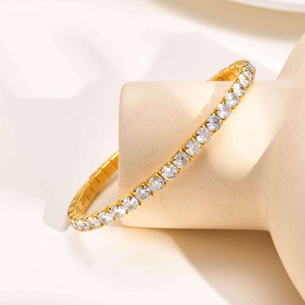 New Luxury Jewelry Designer Bracelet Full Diamond Titanium Steel Zircon Tennis Bracelet Men Women High End Elastic Tennis Chain Single Row Daily Stack