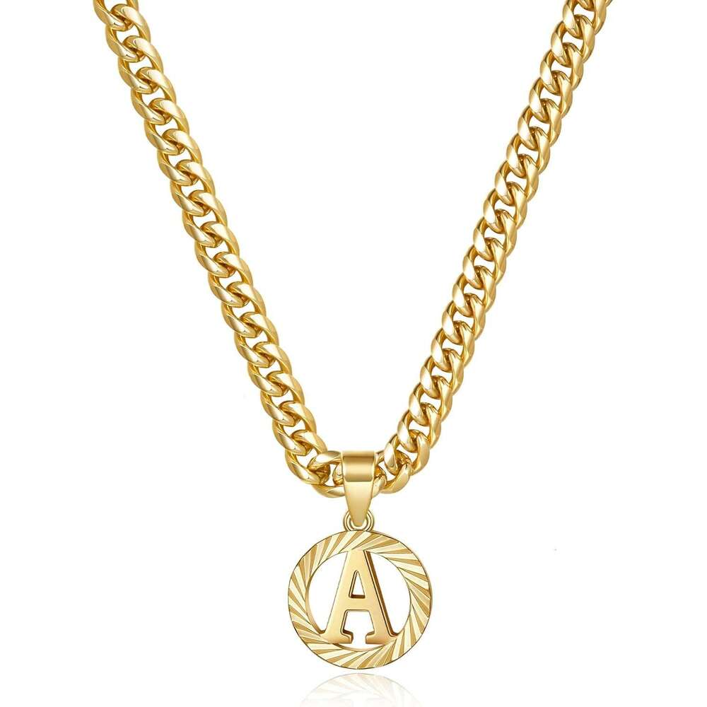 Designer Necklace 14K Gold Plated Round Letter Pendant Hollow Capital Monogram 5Mm Cuban Chain Necklace Alhpabets From A-Z Dainty Jewelry for Women Me