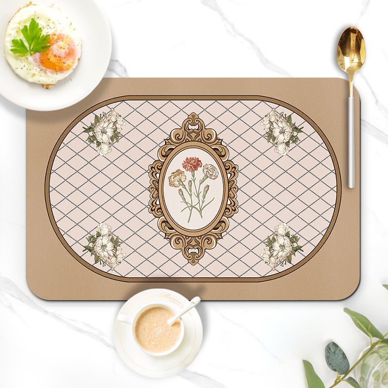 5 pieces Vintage European - style light luxury Western - style dining mat waterproof leather heat - insulating mat suitable for home dining rooms hote