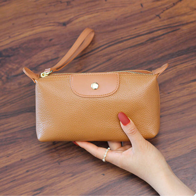 Genuine Clutch Women, Elegant, Can Hold Phone, Cowhide Wrist Strap, Soft Leather Zipper Long Wallet, Makeup Bag for Women