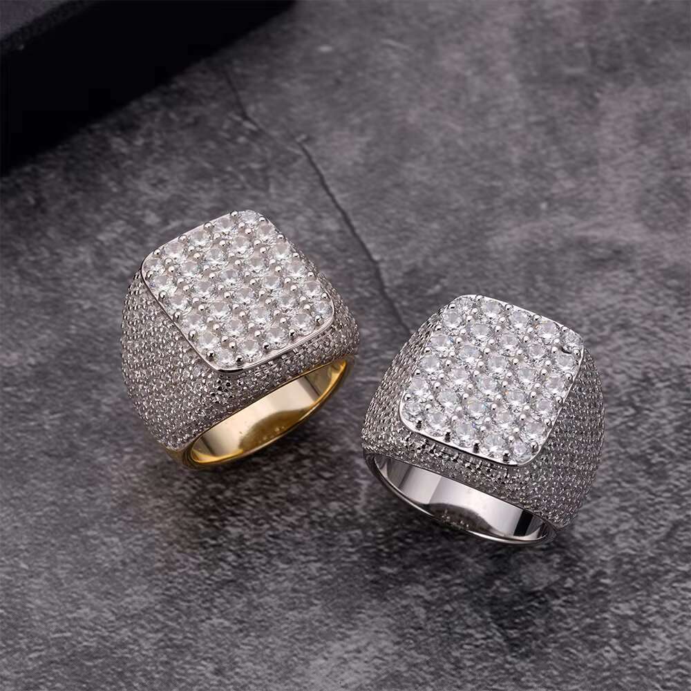 Hip Hop Fine Jewelry Moissanite Diamond Cubic Zirconia Zircon Ring Men 925 Sterling Silver Iced Out Custom Ring for Men