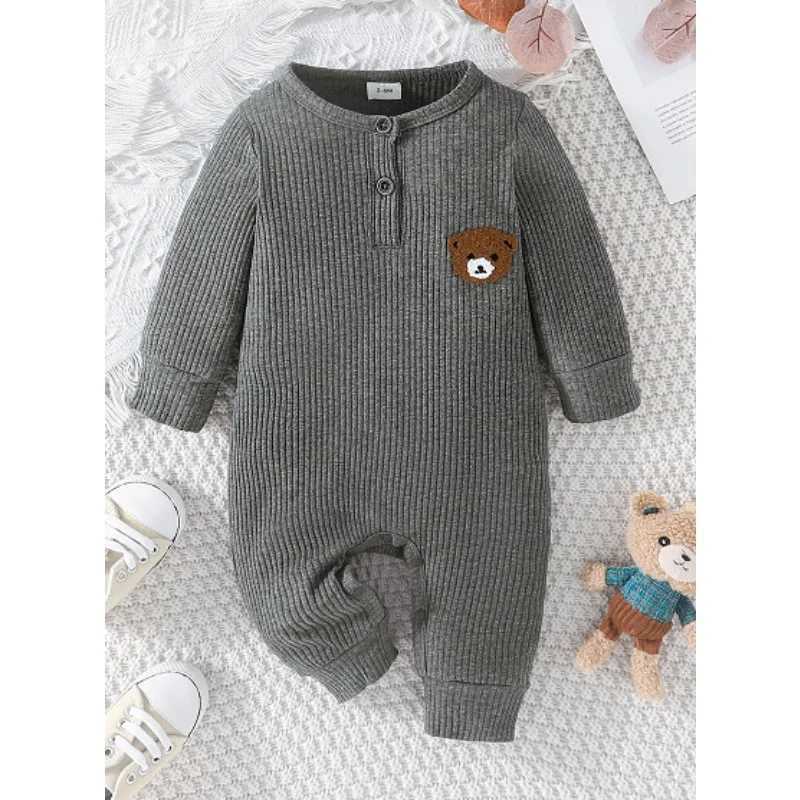 Newborn Baby Clothes 0 to 18 Months Bear Tiny Button For Baby Boy Long Sleeve Infant Romper Toddler JumpsuitXJ250712