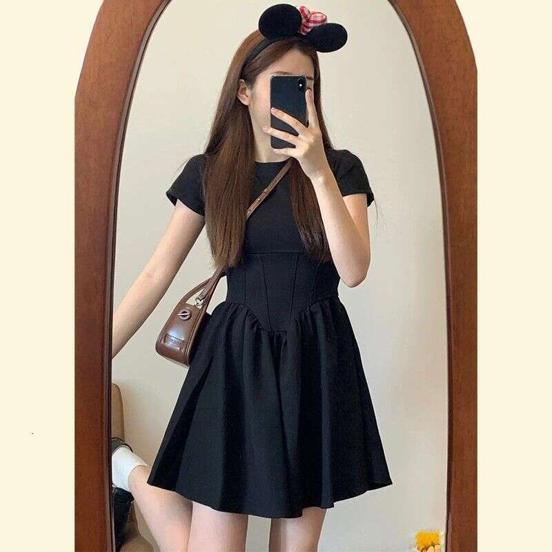 French Hepburn Style Black For Women Spring Summer New High-End Feel Petite Slim Waist Short Dress B5