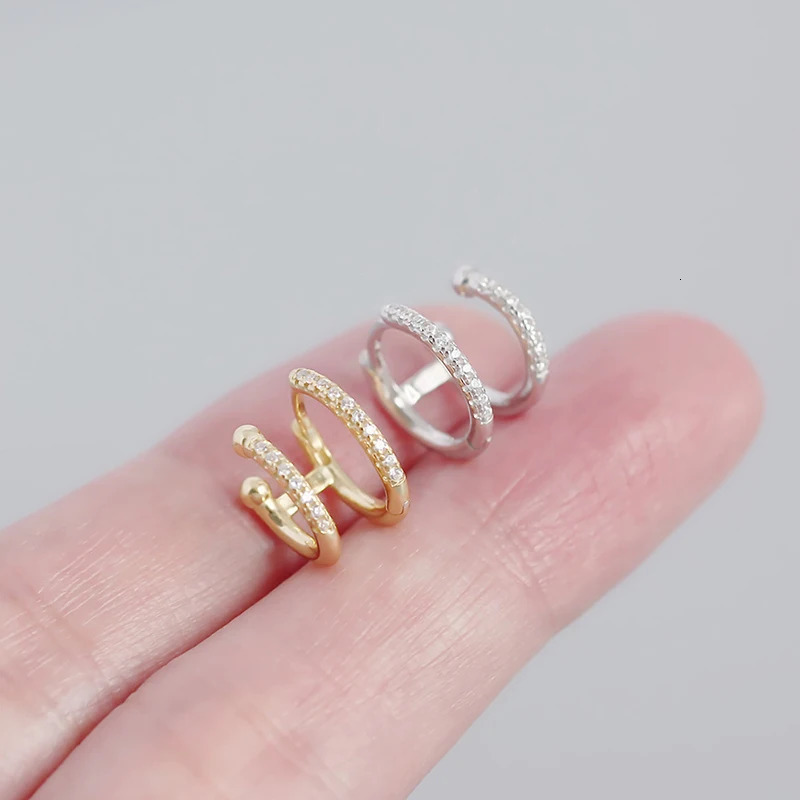 WANTME 925 Sterling Silver Personality European Double Hoop Earrings for Women Unique Punk Hip Hop Ear Clip Earring Jewelry 250708