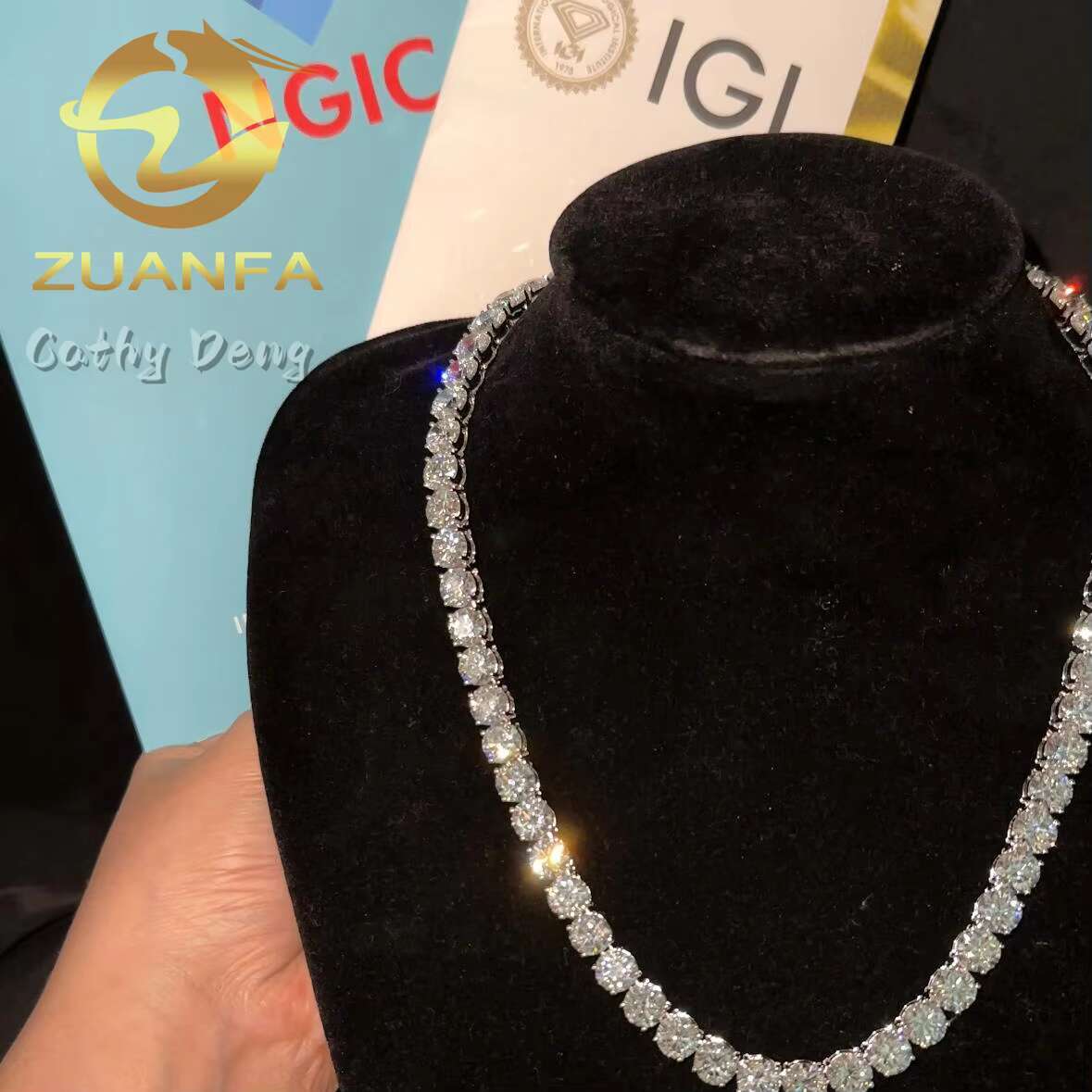Deluxe 7mm IGI Lab Grown Diamond 925 Silver Tennis Necklace Fashion Hip Hop Jewelry CVD Diamond Tennis Chain - view 6