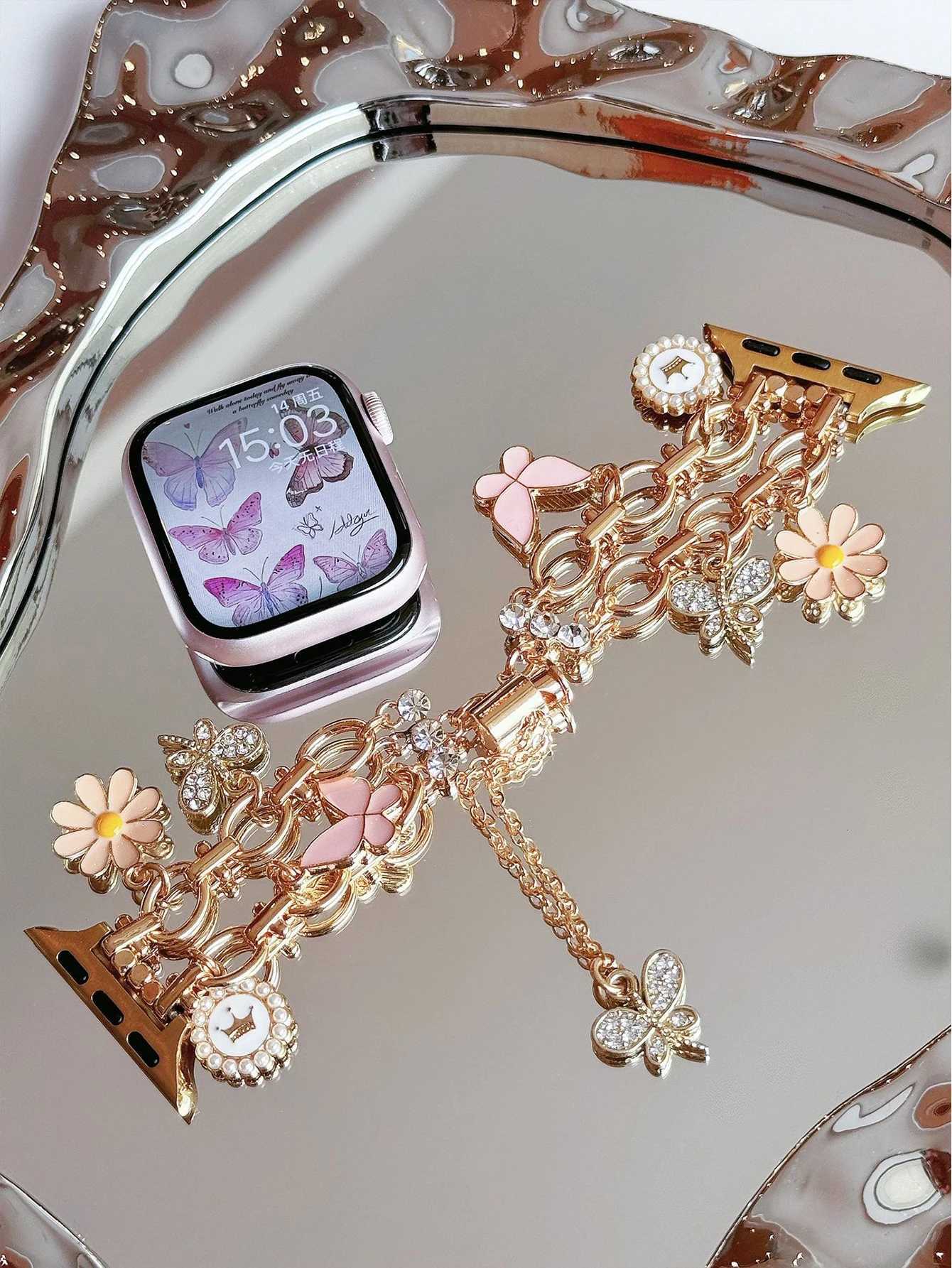 1pc Luxury Rhinestone Dual Str Bands Compatible With 38/40/41/42/44/45/46/49mm ple tra/SE/Series watchband Y250712