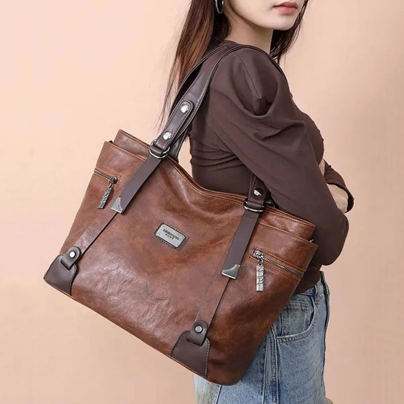 Vintage Women's Tote Bag 2025 New PU Leather Shoulder Bag Large Capacity Handbags Retro Style Crossbody Bags for Women