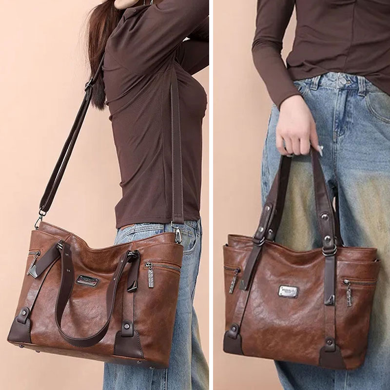 Vintage Women's Tote Bag 2025 New PU Leather Shoulder Bag Large Capacity Handbags Retro Style Crossbody Bags for Women