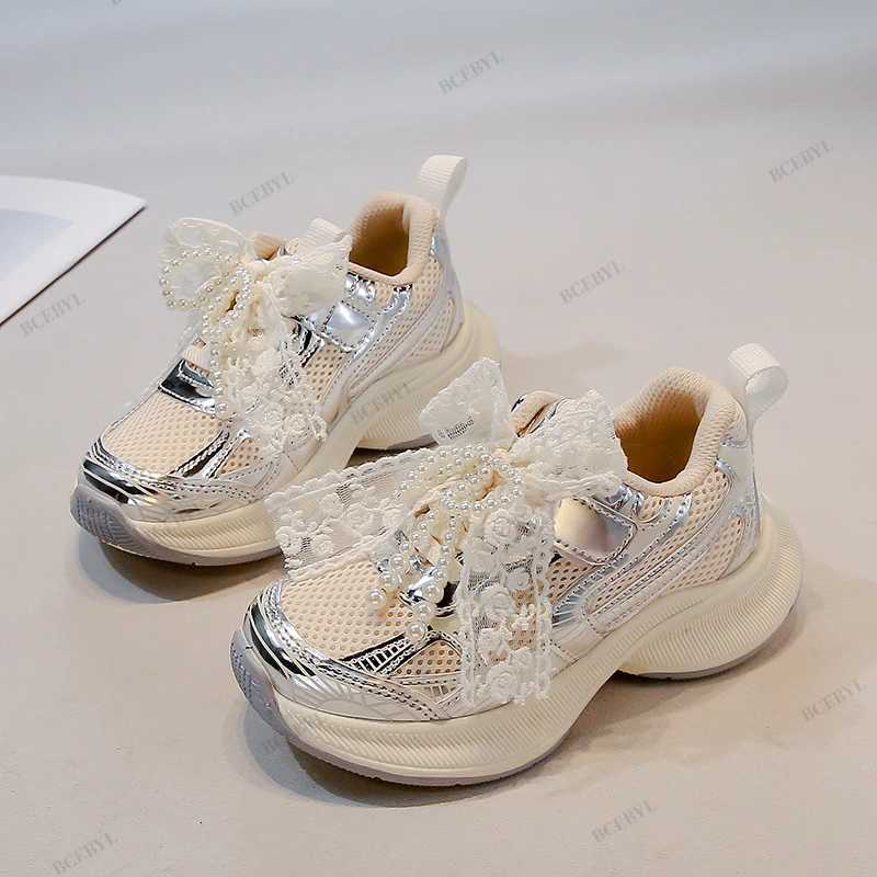 Baby Hot Sale Spring/Autumn Fashion Breathable Thick Sole Bow Beaded Sport Shoes Soft Walking Sports Casual Kid Vulcanized Shoes XJ250712
