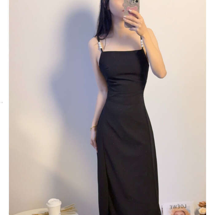 Strap For Women Summer New Waist-Cinching Slimming High-End Elegant Hepburn Style Little Black Dress B5