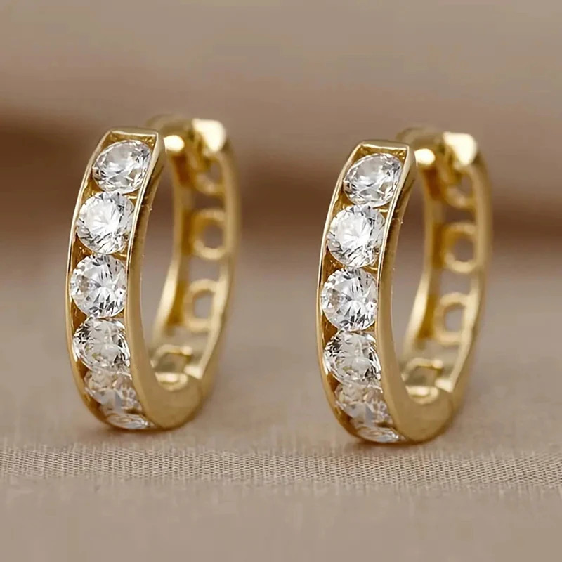 Huitan Dainty Gold Color Circle Hoop Earrings Female Everyday Wearable Accessories Chic Bright Cubic Zirconia Jewelry for Women 250708