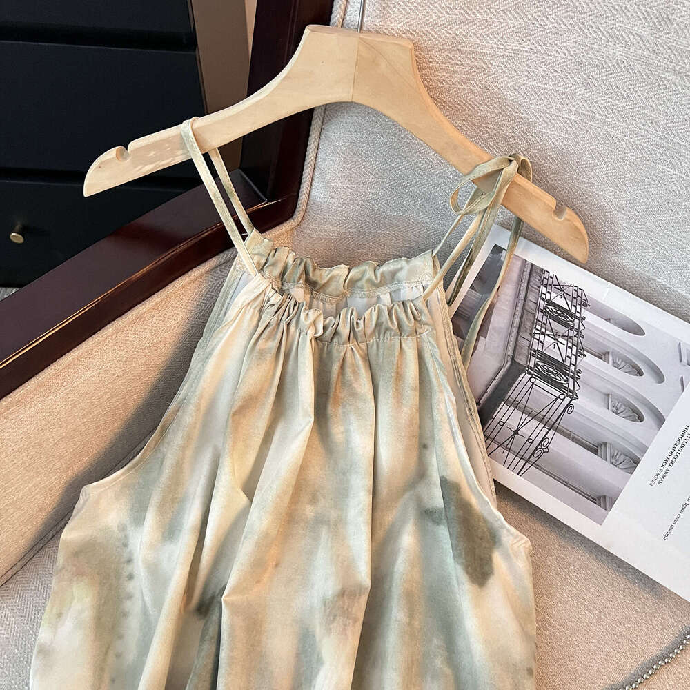 New Chinese Sleeveless Gradient Print Halter Women's Summer Beach Romantic Vacation Style Elegant Long Dress B5