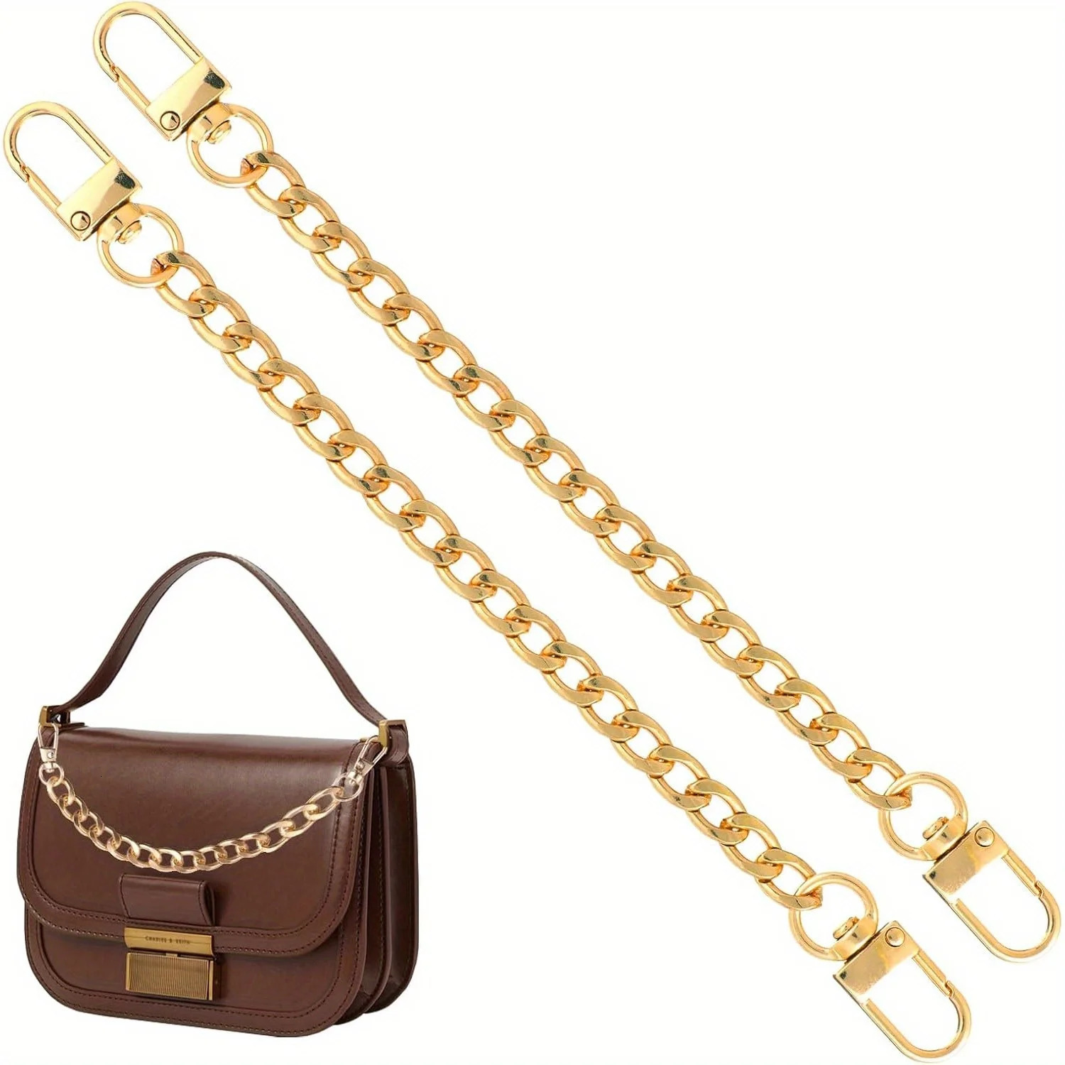 2Pcs Bag Extender Chain Gold Purse Chain Short Purse Strap Flat Handbag Replacement Extender Strap Short Bag Chains 250707