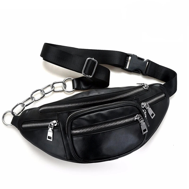 Women Chest Pack Punk Bag Solid PU Leather Handbag Womens Belt Waist Cell Phone Bags 250703