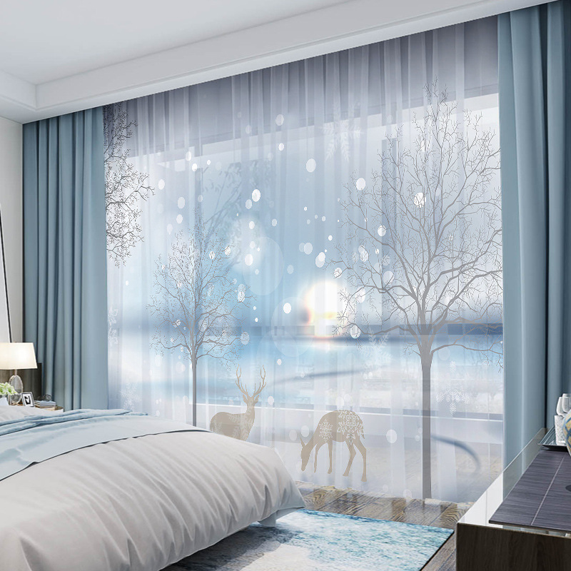 YL-36665 Whole house Nordic forest elk curtain modern ins style bedroom living room blackout floating window gauze package