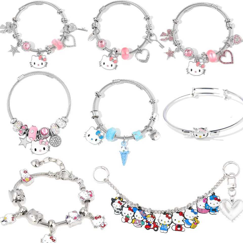 Sanrio Cute Girl Sanrio Pink Hello Kitty Colorful Enamel Bracelet Pendant Detachable DIY Bracelet Cosplay Props Gift for Women Jewelryw250716
