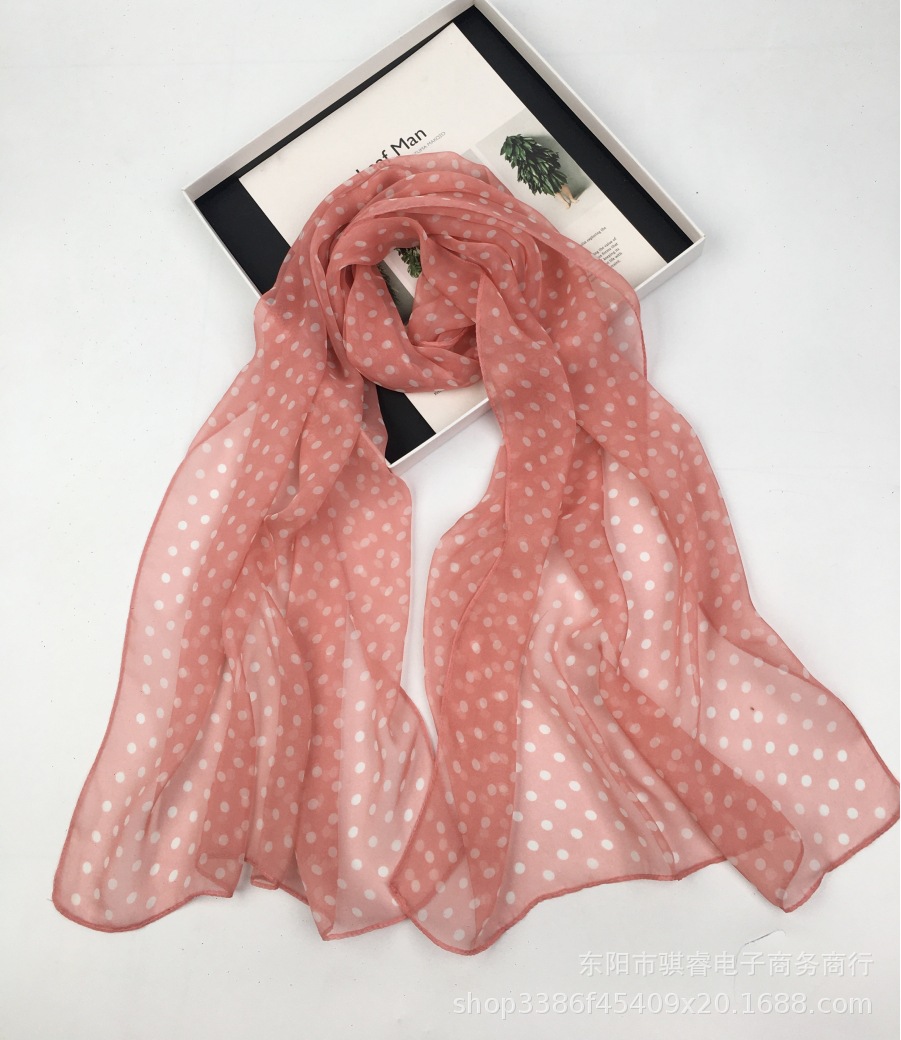 K1318 Korean version of spring and autumn summer silk scarf fashion small polka dot georgette temperament printing cross-border foreign trade wholesal