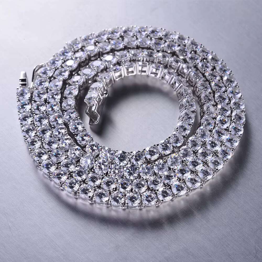 925 Sterling Silver 14k Gold 10mm 30 Inch Diamonds Tennis Chain Necklace for Hiphop Jewelry