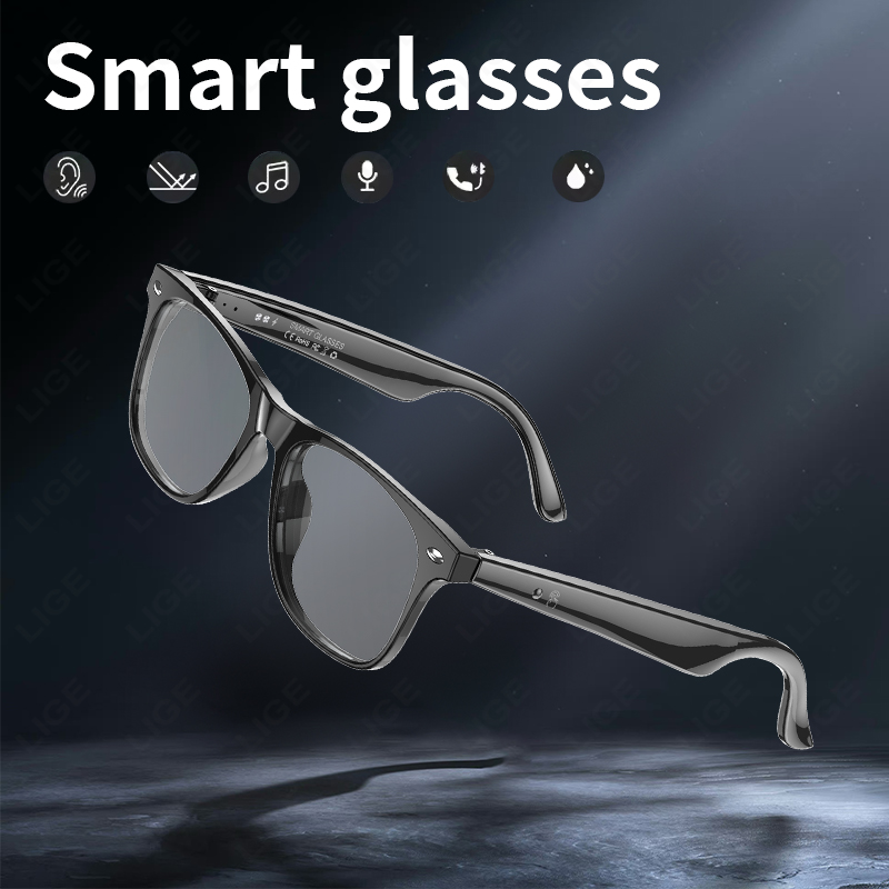 LIGE Smart glasses Wireless call touch key music control translation glasses IP67 waterproof and blue light-proof outdoor sports sunglasses Audio head