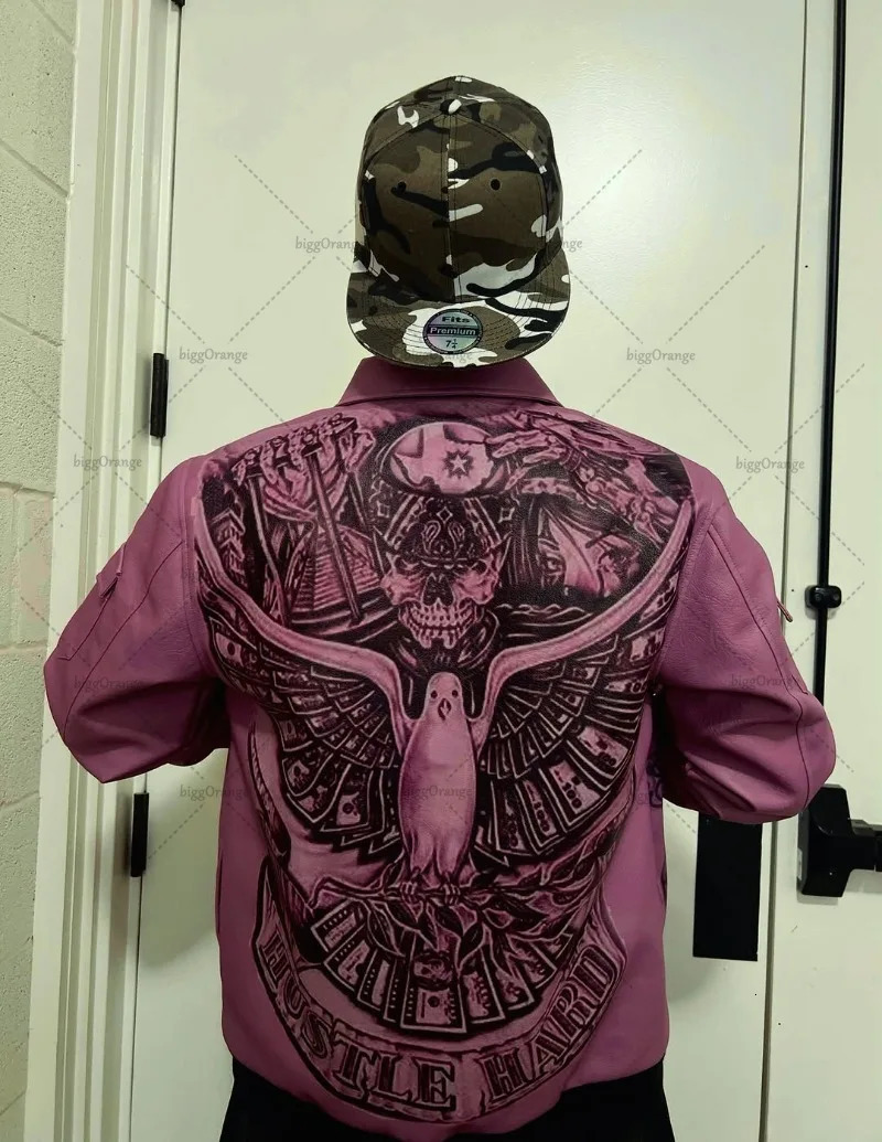 European and American Retro Jacket Demon Letter Purple Oversized Jacket Men Y2K Multi-pocket Splicing Zipper Jacket Men 250712