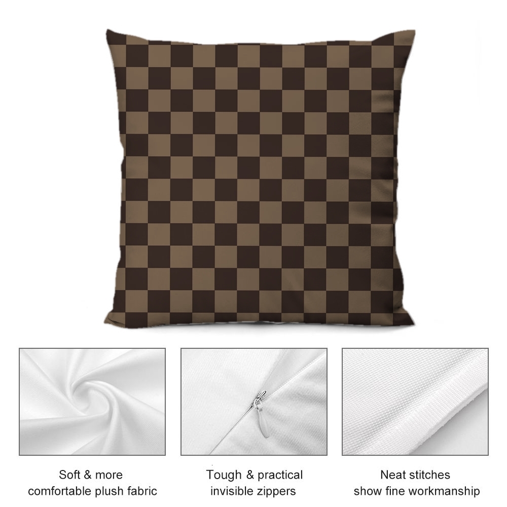 Lanjia Ddmythur Plush Pillowcase Pillow Cover With Brown Checkered Pattern Ef D