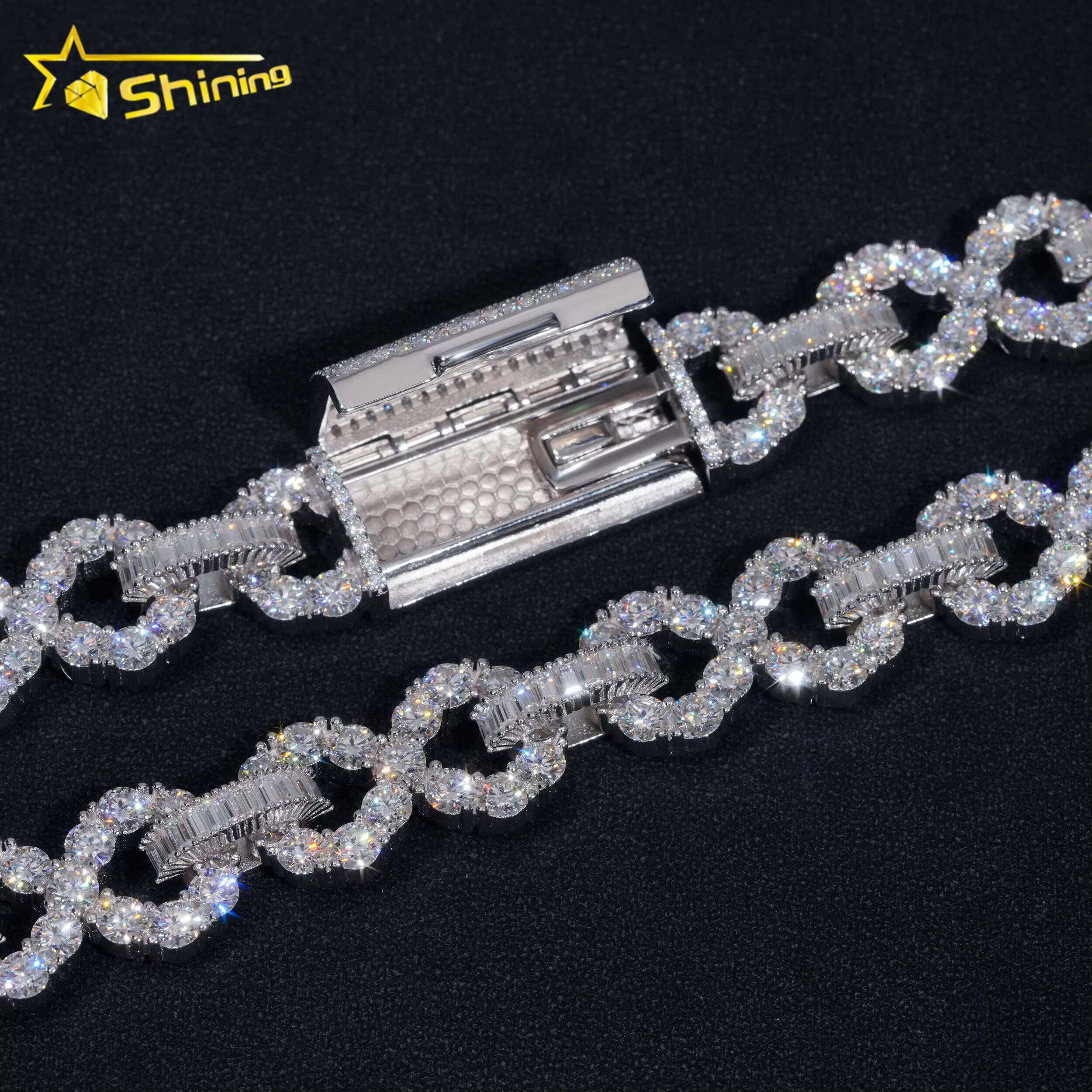 Super Shining Hip Hop Jewelry 16MM Big Stones 925 Sterling Silver VVS Moissanite Diamond Infinity Iced Out Cuban Link Chain