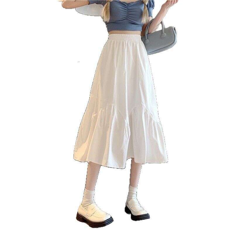 High Waist Slimming Versatile Midi For Women Summer New Korean Style Plus Size Loose A-Line Skirt Trendy B5