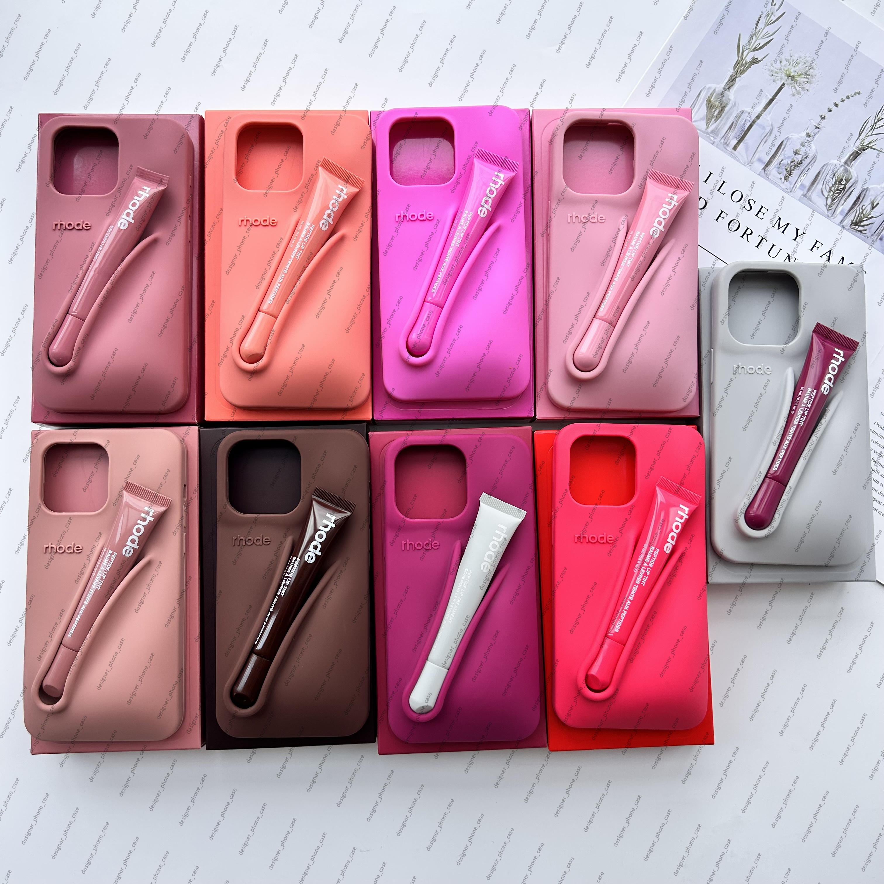 Phone case rhode Lipstick Portable Case Design Lip Gloss Lipstick Lip Balm 3D Make-Up Silicone Phone Case for iPhone 15 14 13 12 Pro Max Holder C