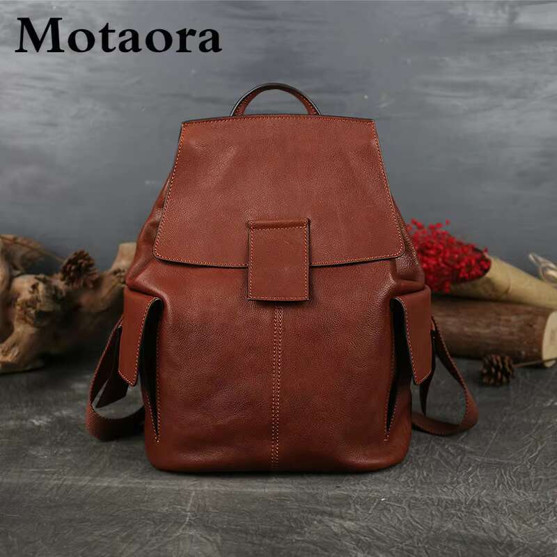 MOTAORA Genuine Leather Backpack for Women Cowhide Travel Backpack Large Capacity Anti-Theft Design Luxury Designer Ladies Bags
