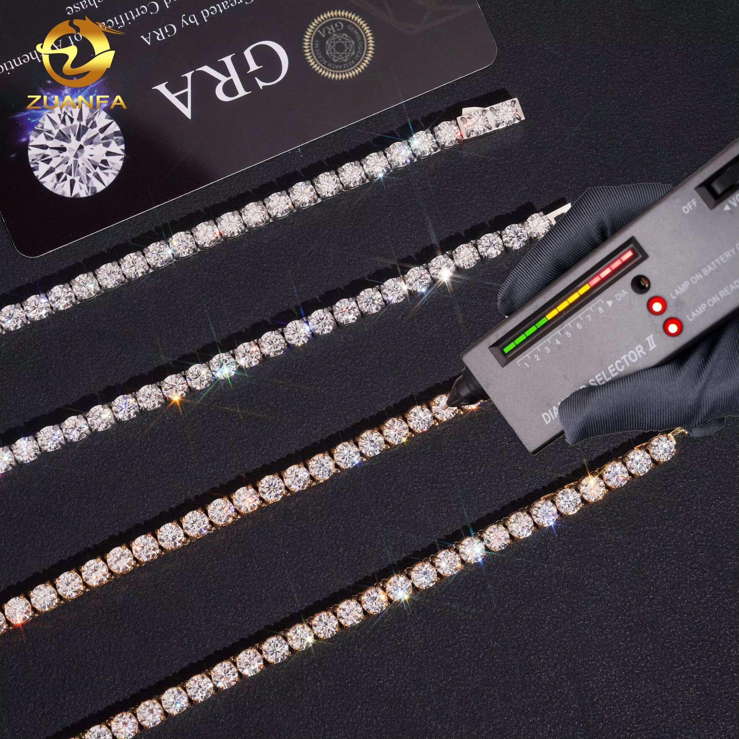 High Quality VVS Moissanite Necklace 4mm Bracelet Hip Hop Moissanite Jewelry Iced Out Diamond 316L Stainless Steel Tennis Chain