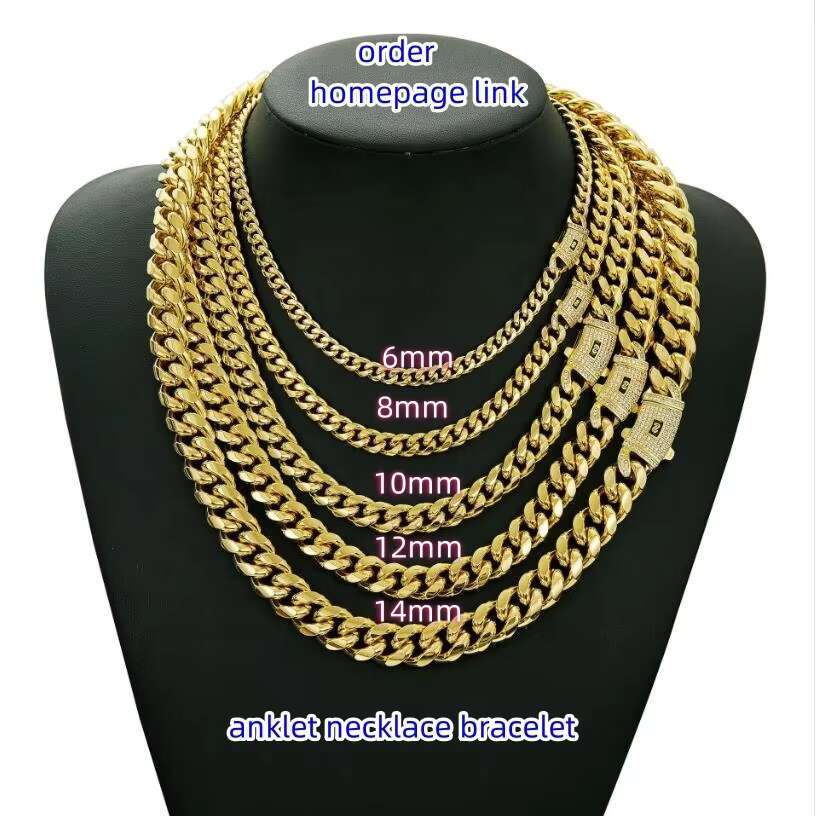 Trendy Anklet Bracelet Necklace14k Gold Jewelry Cuban Link Chain Gold Cuban Miami Chain 6mm -14mm Gold Monaco Chain Unisex