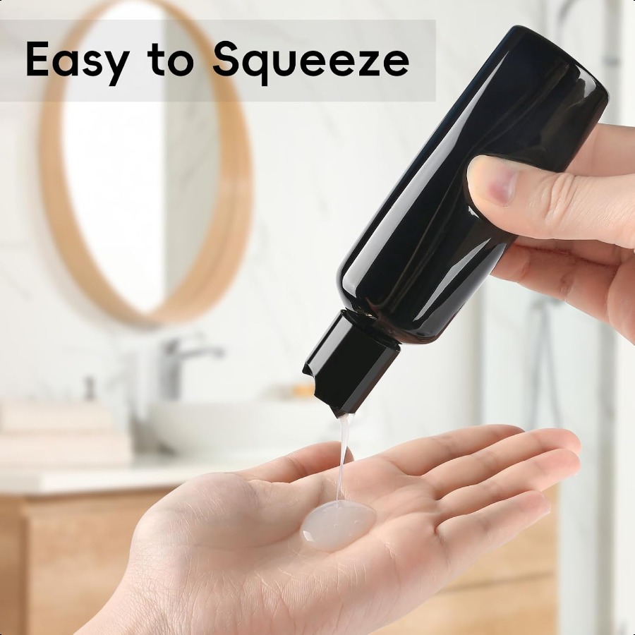 10 Pack 3.4 oz Black Travel Bottles for Toiletries TSA Approved Leakproof Travel Size Containers Empty Small Plastic Shampoo